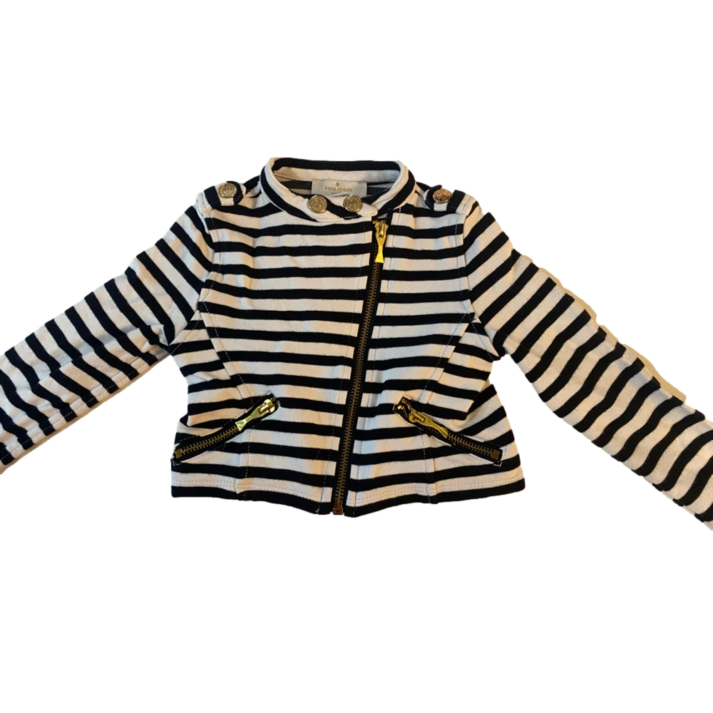 โคKate Spadeโค Black & White Striped moto Jacket with Gold Hardware, girls size 3T